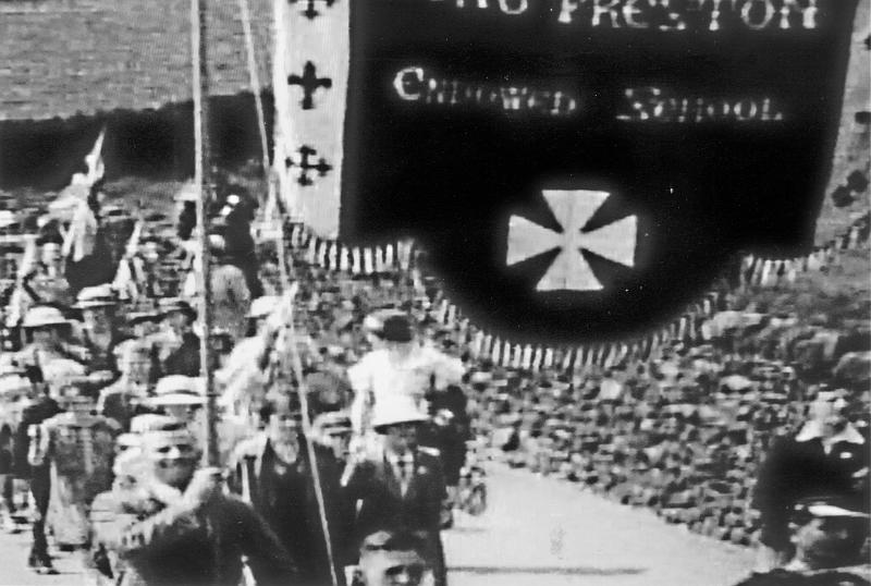 Jubilee Day 1935.jpg - Long Preston School Banner on parade, King George V Jubilee Day 1935.